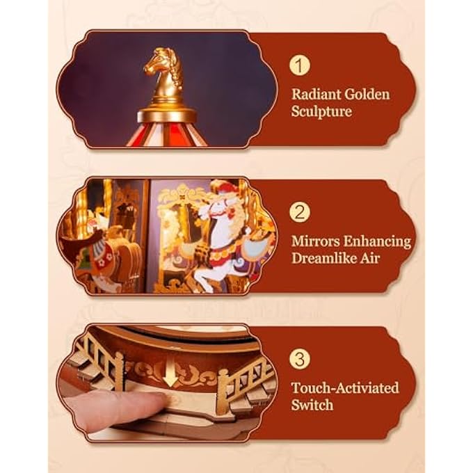 3D PUZZLE MODEL KIT ADULT CAROUSEL MUSIC BOX WITH LIGHT, MODEL BUILDING WOODEN KIT, MECHANICAL WOODEN PUZZLE CONSTRUCTION KIT, GIFT, ADULTS, CHILDREN - Image 4